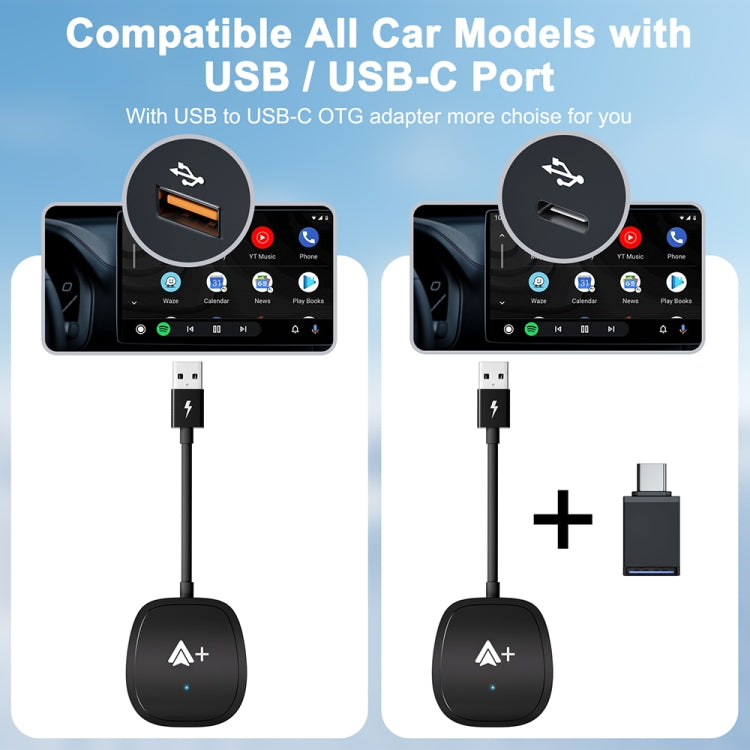 USB Interface Wired to Wireless CarPlay Auto Adapter for Android, USB Square