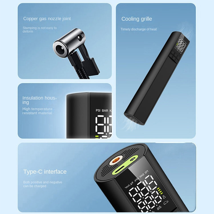 T6 Car Digital Display Portable Smart Electric Wireless Air Pump, T6