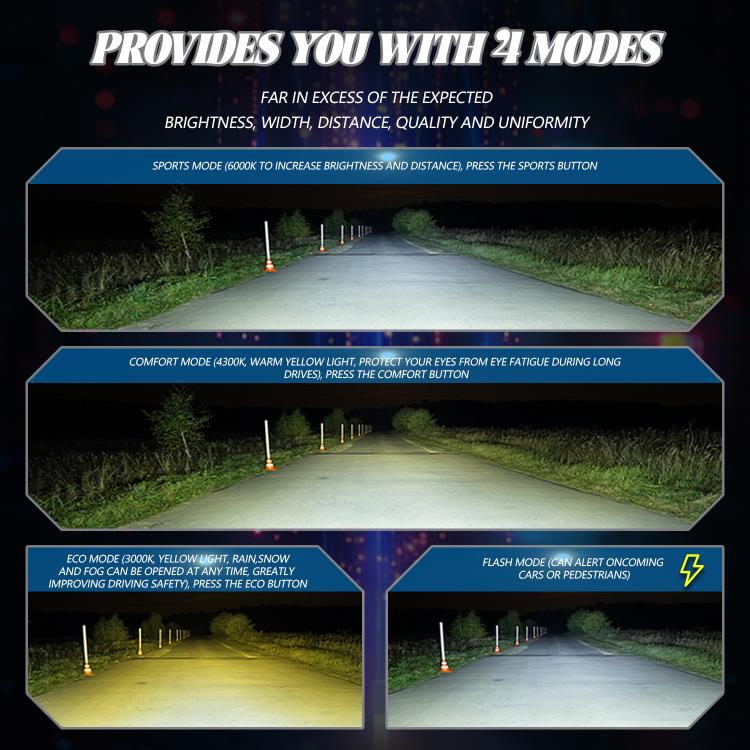 2pcs/Pack 60W 8000LM 6000K Three Color Remote Control Car LED Headlight Bulb, H7