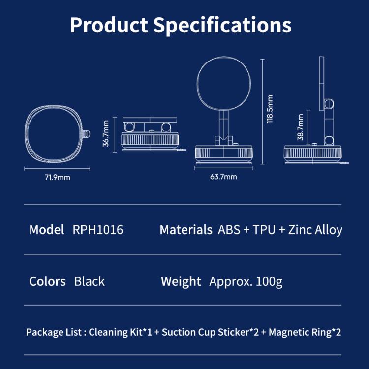 ROCK Q16 RPH1016 Car Electric Vacuum Suction Cup Magnetic Phone Holder, Q16 RPH1016