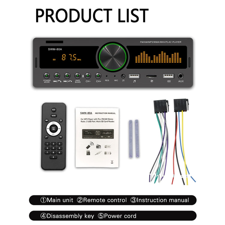SWM-80A DC12V Car MP3 Support FM/AM &amp; Bluetooth &amp; Mobile Phone Voice Assistant