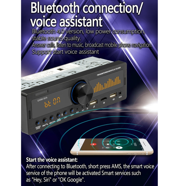 SWM-80A DC12V Car MP3 Support FM/AM &amp; Bluetooth &amp; Mobile Phone Voice Assistant