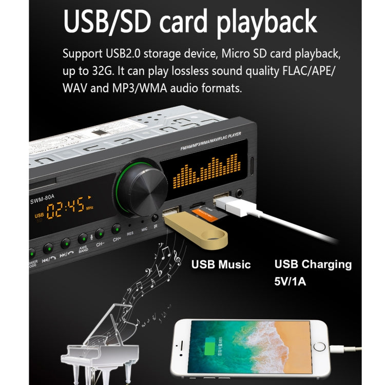 SWM-80A DC12V Car MP3 Support FM/AM &amp; Bluetooth &amp; Mobile Phone Voice Assistant