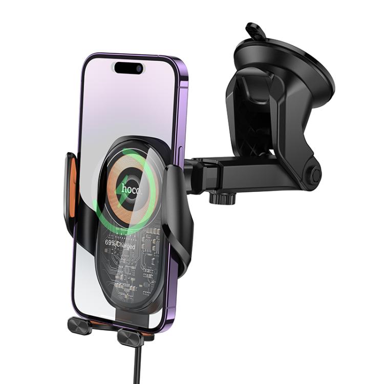 hoco HW34 Blue Whale Car Center Console 3-Axis Linkage Wireless Fast Charging Phone Holder