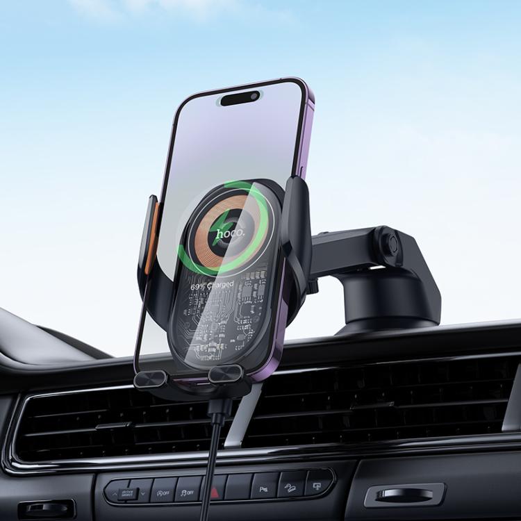 hoco HW34 Blue Whale Car Center Console 3-Axis Linkage Wireless Fast Charging Phone Holder