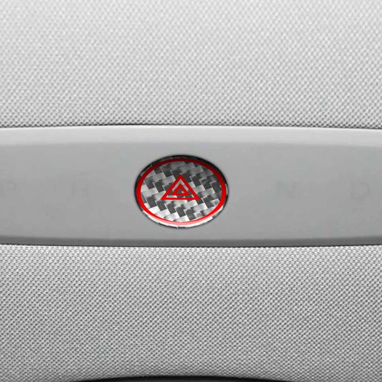 For Tesla Model 3 2023- Carbon Fiber Car Emergency Light Button with Label Decorative Sticker, Car Emergency Light Button, Car Emergency Light Button with Label