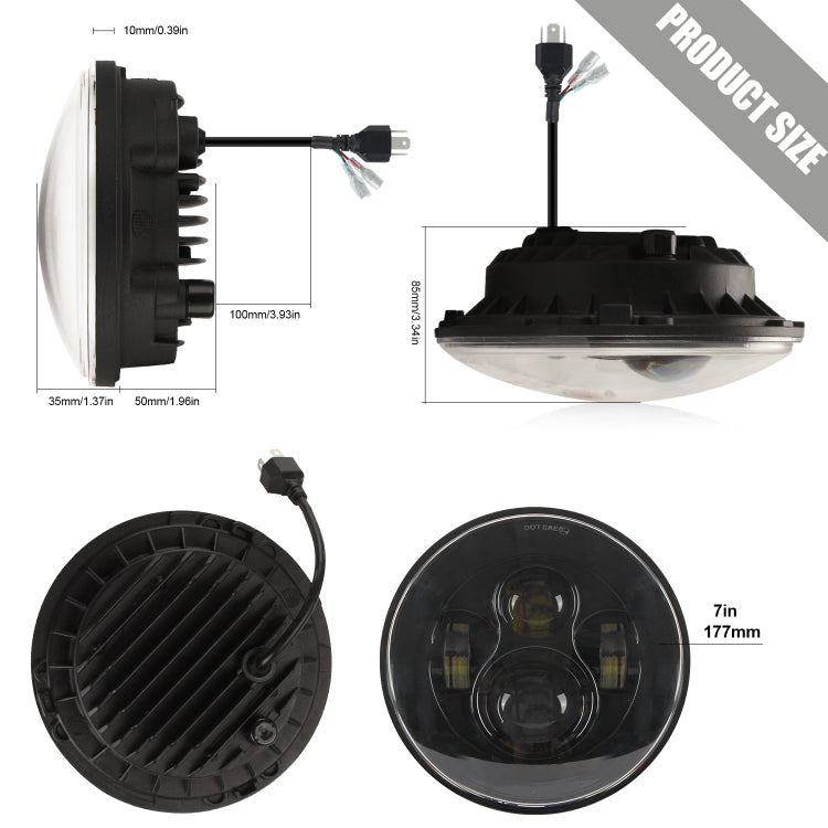 7 inch H4 / H13 DC 9V-30V 4000LM 6000K 40W 7 inch Car Round Shape LED Headlight Lamps for Jeep Wrangler, DC 9V-30V 4000LM 6000K 40W