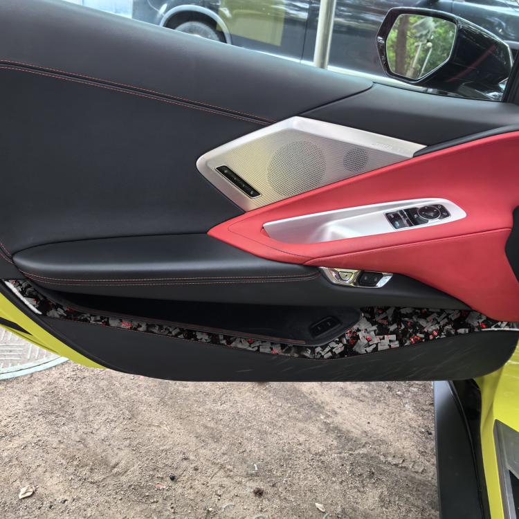 4pcs/Set Forged Gold Foil Carbon Fiber Car Door Storage Panel Decorative Sticker for Chevrolet Corvette C8 2020-, Left and Right Driver, Door Storage Panel