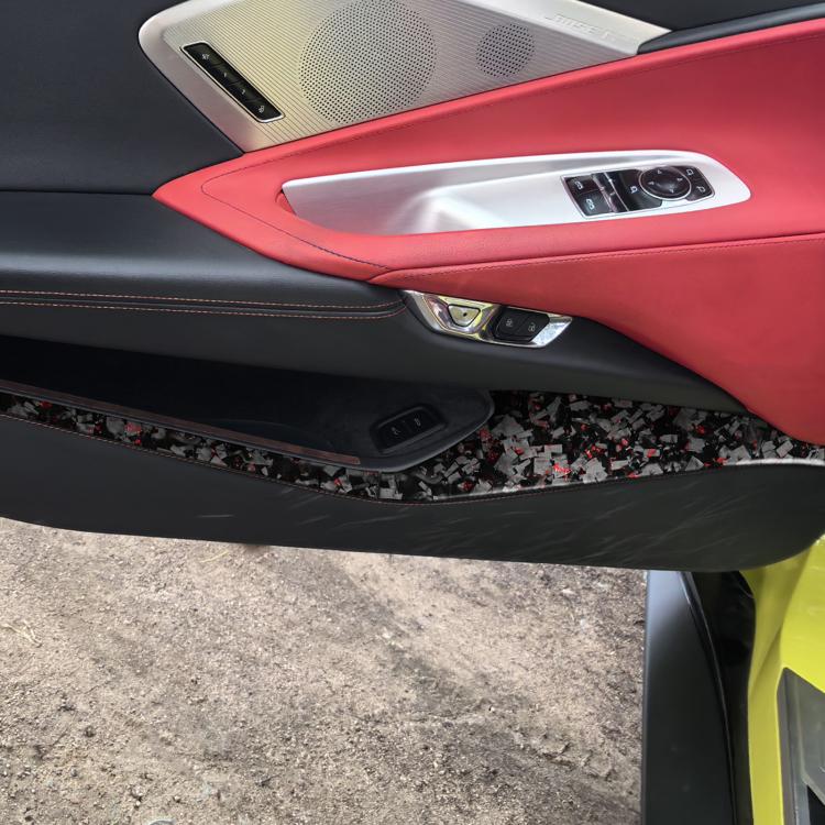 4pcs/Set Forged Gold Foil Carbon Fiber Car Door Storage Panel Decorative Sticker for Chevrolet Corvette C8 2020-, Left and Right Driver, Door Storage Panel