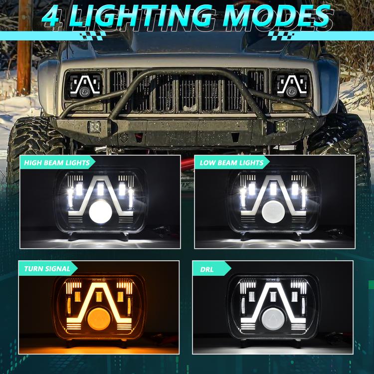 Y24 H4 7 inch Car V-style Square Modified Headlight for Jeep Wrangler, Y24