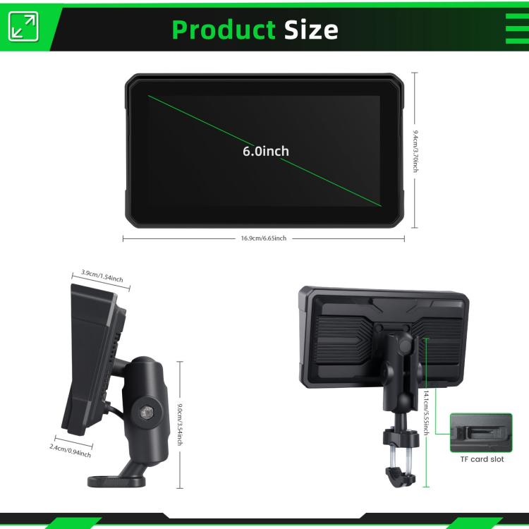 6 inch Motorcycle Wireless CarPlay and Android Auto Display Screen Navigator, A4126