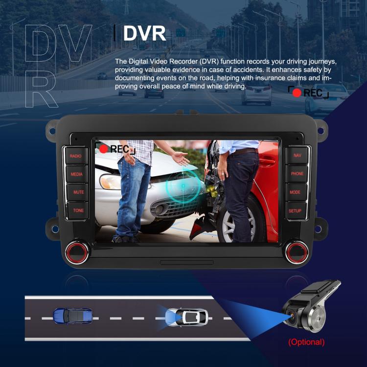 For Volkswagen Android 15 7 inch Horizontal Screen Car Player Car Central Control Navigation with Dual USB Ports, Standard, Standard+AHD+Microphone