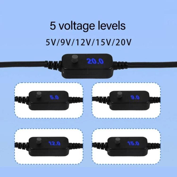 5V-20V Adjustable Voltage Type-C to Cigarette Lighter Socket Conversion Cable, 0.3m, 1m, 2m, 3m