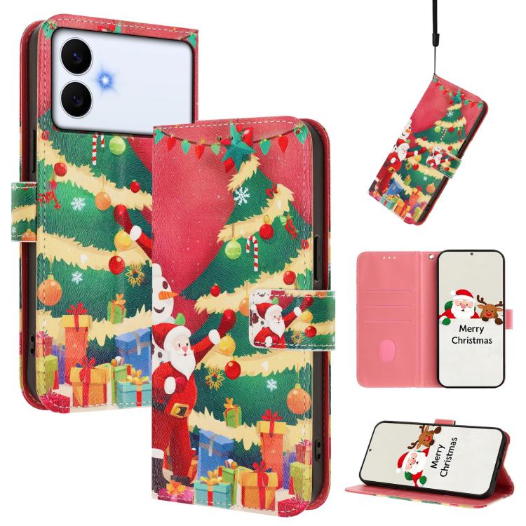 Christmas Series Buckle Leather Phone Case with Hand Strap
