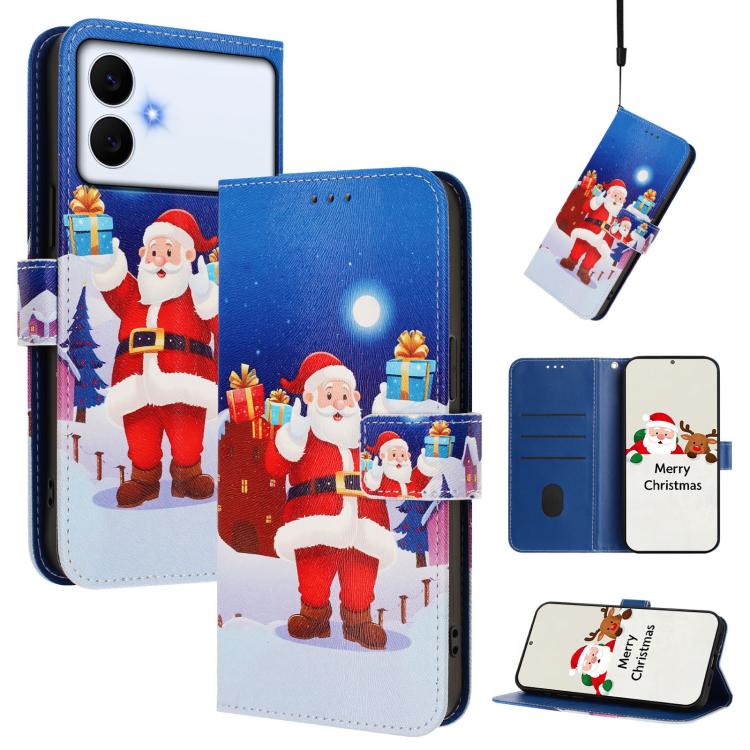 Christmas Series Buckle Leather Phone Case with Hand Strap