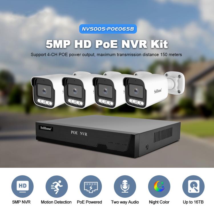 SriHome NVS005-POE065 5MP HD 4-CH POE Camera Network Video Recorder Kit, 5MP 4-CH