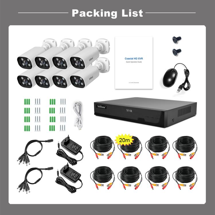SriHome NVS008-AHD006 2MP HD 8-CH XVR NVR Camera Network Video Recorder Kit, NVS008-AHD006 8-CH
