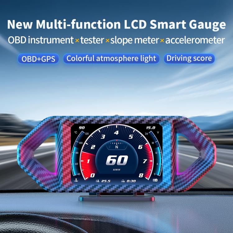 P26 Car HUD Head-Up Display Multi-function LCD OBD Smart Gauge Slope Meter Accelerometer, P26