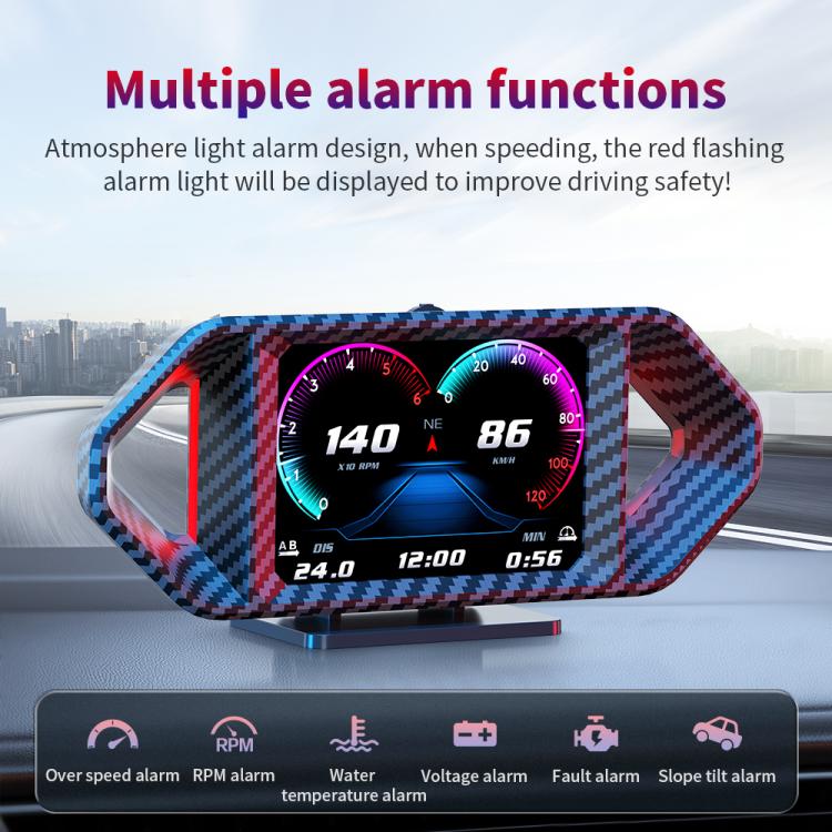 P26 Car HUD Head-Up Display Multi-function LCD OBD Smart Gauge Slope Meter Accelerometer, P26