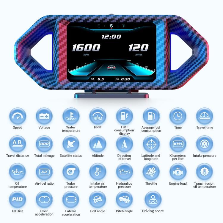 P26 Car HUD Head-Up Display Multi-function LCD OBD Smart Gauge Slope Meter Accelerometer, P26