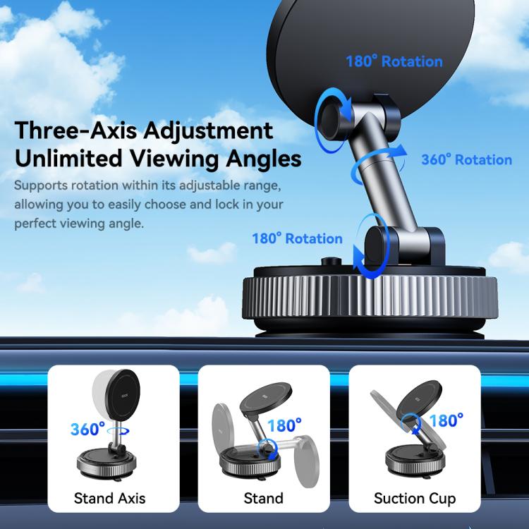 ROCK QS6 Upgraded Vacuum Suction Cup Magnetic Phone Car Holder, QS6