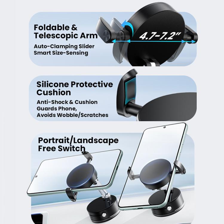 A9 Pro Foldable Clamp-type Nano Vacuum Magnetic 360-degree Rotation Car Phone Holder, A9 Pro (Black), A9 Pro (White)