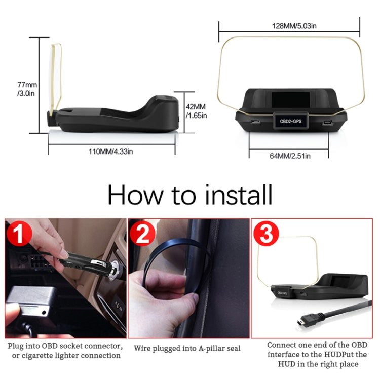 C2 Car HUD Head-up Display GPS Digital Meter Water Temperature / Voltage / Speed, C2