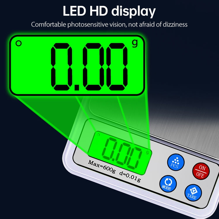 MH-555 600g x 0.01g High Accuracy Digital Electronic Portable Kitchen Scale Balance Device with 2.2 inch LCD Screen, 600g/0.01g