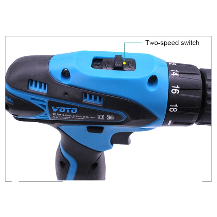 VOTO 16.8V Stepless Speed Regulation Rechargeable Hand Drill Set Electric Drill Power Tools with LED Light, AC 220V, US Plug, Random Color Delivery, 16.8V Dual Speed