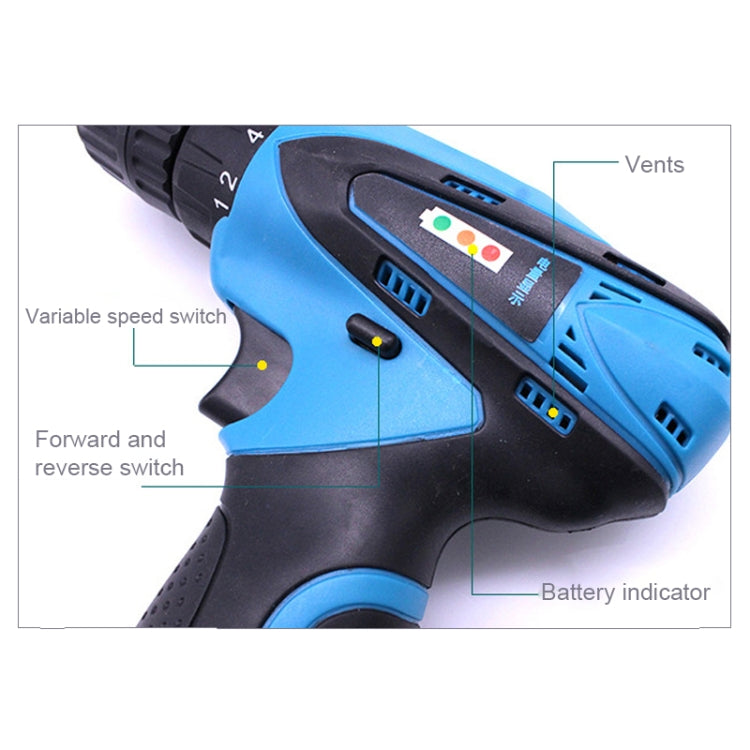 VOTO 16.8V Stepless Speed Regulation Rechargeable Hand Drill Set Electric Drill Power Tools with LED Light, AC 220V, US Plug, Random Color Delivery, 16.8V Dual Speed Paper Box Package