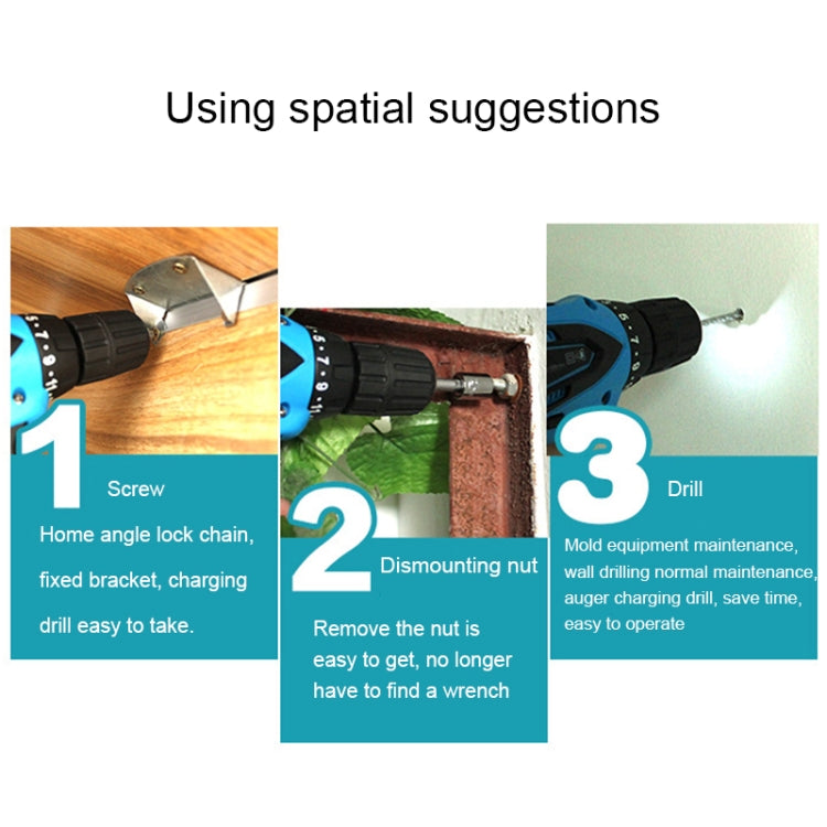 VOTO 16.8V Stepless Speed Regulation Rechargeable Hand Drill Set Electric Drill Power Tools with LED Light, AC 220V, US Plug, Random Color Delivery, 16.8V Dual Speed Paper Box Package
