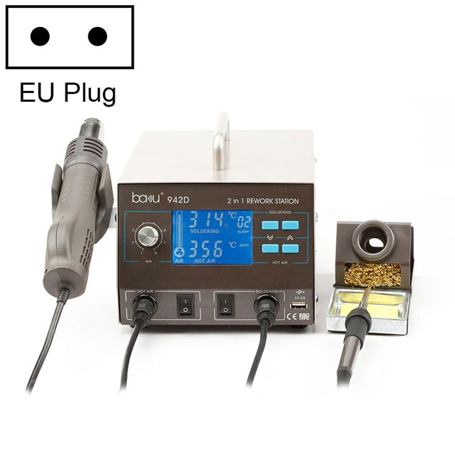 BAKU BA-942D 220V 700W 2 in 1 Digital Display Adjustable Temperature Hot Air Gun Set, EU Plug, BA-942D