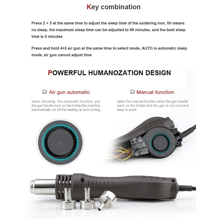 BAKU BA-942D 220V 700W 2 in 1 Digital Display Adjustable Temperature Hot Air Gun Set, EU Plug, BA-942D