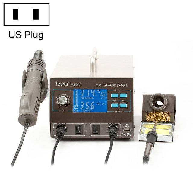 BAKU BA-942D 110V 700W 2 in 1 Digital Display Adjustable Temperature Hot Air Gun Set, US Plug, BA-942D
