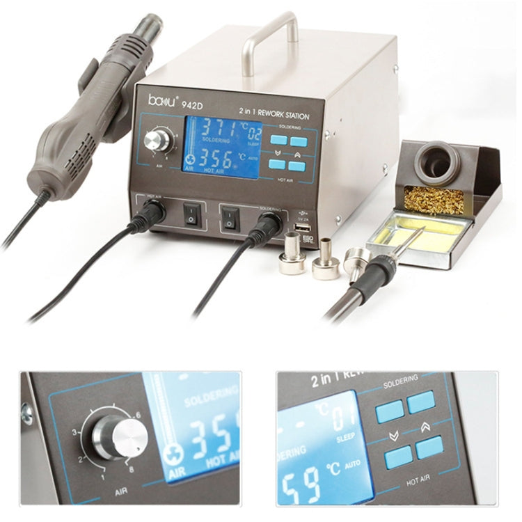 BAKU BA-942D 110V 700W 2 in 1 Digital Display Adjustable Temperature Hot Air Gun Set, US Plug, BA-942D