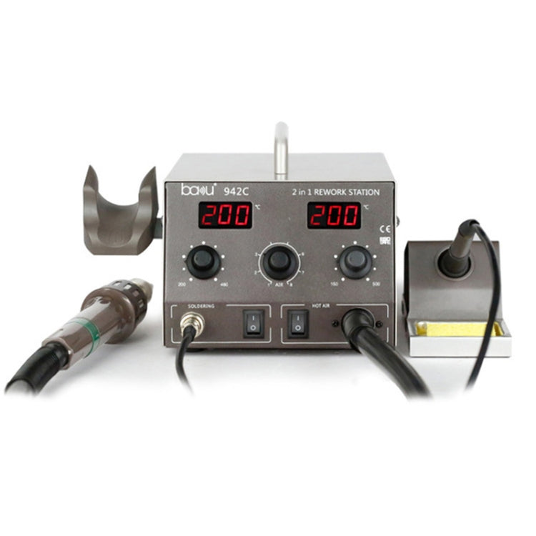BAKU BA-942C 220V 1000W 2 in 1 Digital Display Adjustable Temperature Hot Air Gun Set, EU Plug, BA-942C
