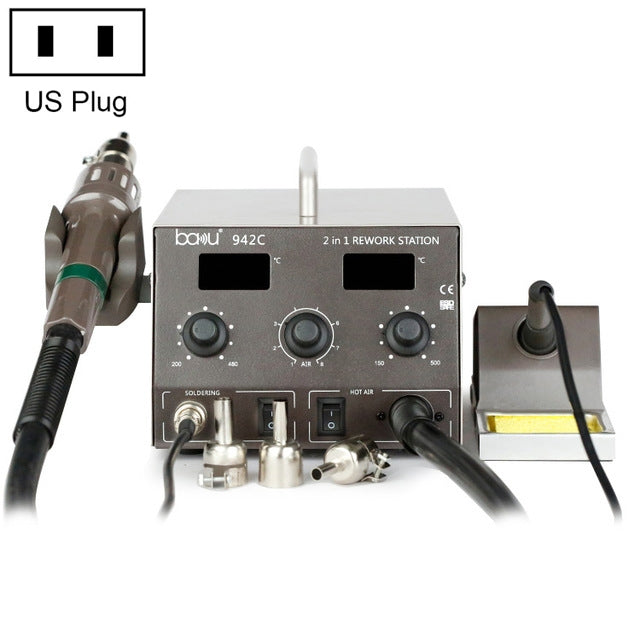 BAKU BA-942C 110V 1000W 2 in 1 Digital Display Adjustable Temperature Hot Air Gun Set, US Plug, BA-942C