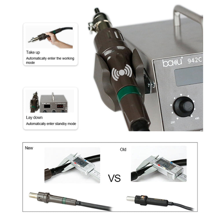 BAKU BA-942C 110V 1000W 2 in 1 Digital Display Adjustable Temperature Hot Air Gun Set, US Plug, BA-942C
