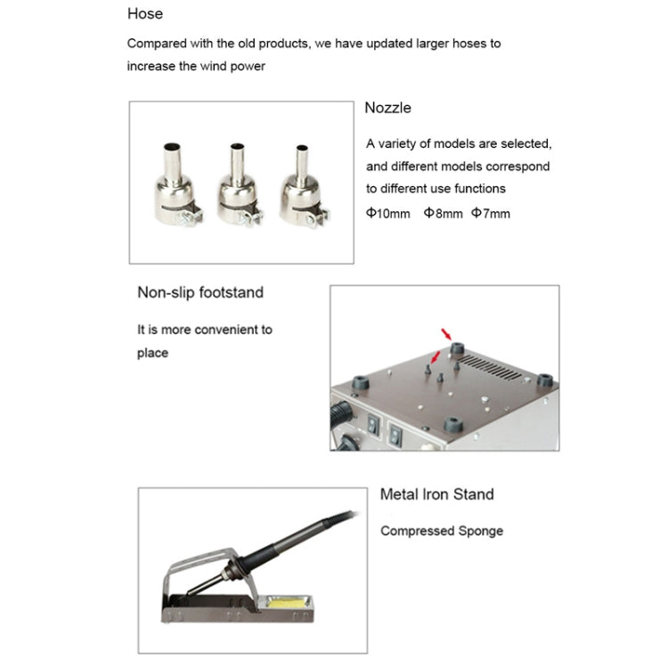 BAKU BA-942C 110V 1000W 2 in 1 Digital Display Adjustable Temperature Hot Air Gun Set, US Plug, BA-942C