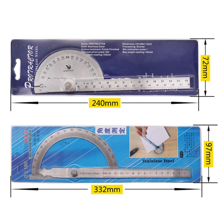 0-180 Degree Stainless Steel Protractor Angle Finder with 0-145mm Arm Measuring Ruler Tool, 0-145mm Ruler