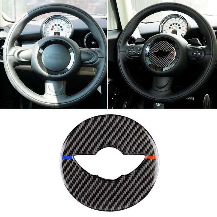 Red Blue Color Car Steering Wheel F Chassis Logo Carbon Fiber Decorative Sticker for BMW Mini Cooper F55 / F56 / F60 / Countryman F60, For BMW Mini F55 (Red Blue Color)