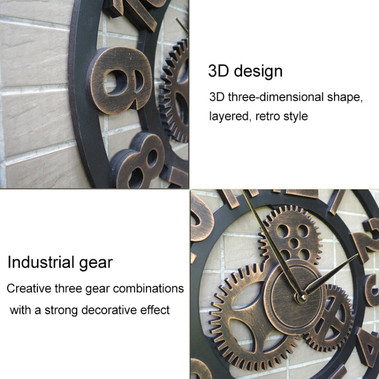 Retro Wooden Round Single-sided Gear Clock Number Wall Clock, Diameter: 80cm, Number 80cm
