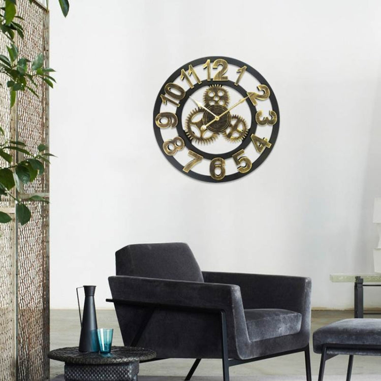 Retro Wooden Round Single-sided Gear Clock Number Wall Clock, Diameter: 80cm, Number 80cm