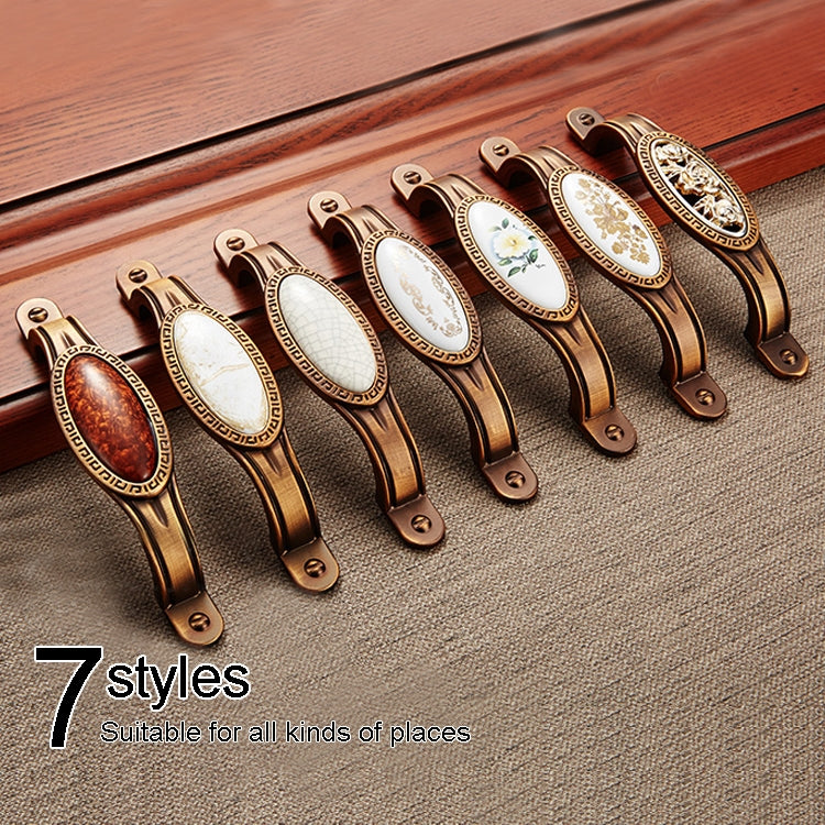 5008-96 Cabinet Zinc Alloy Retro Handle Coffee Cat Eye Handle (Coffee Fake Gold Flower), 5008-96 Fake Gold Flower