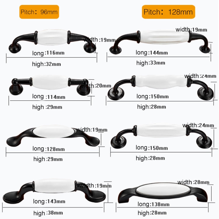 5006_96 Black and White Ceramic Closet Cabinet Handle Pitch: 96mm, 5006_96