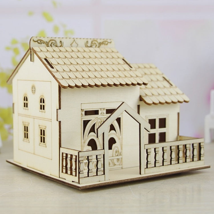 Creative Wooden Night Light Villa Money Coin Storage Box, Random Pattern Delivery, Wooden Bank