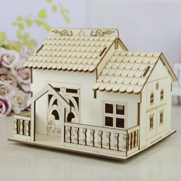 Creative Wooden Night Light Villa Money Coin Storage Box, Random Pattern Delivery, Wooden Bank