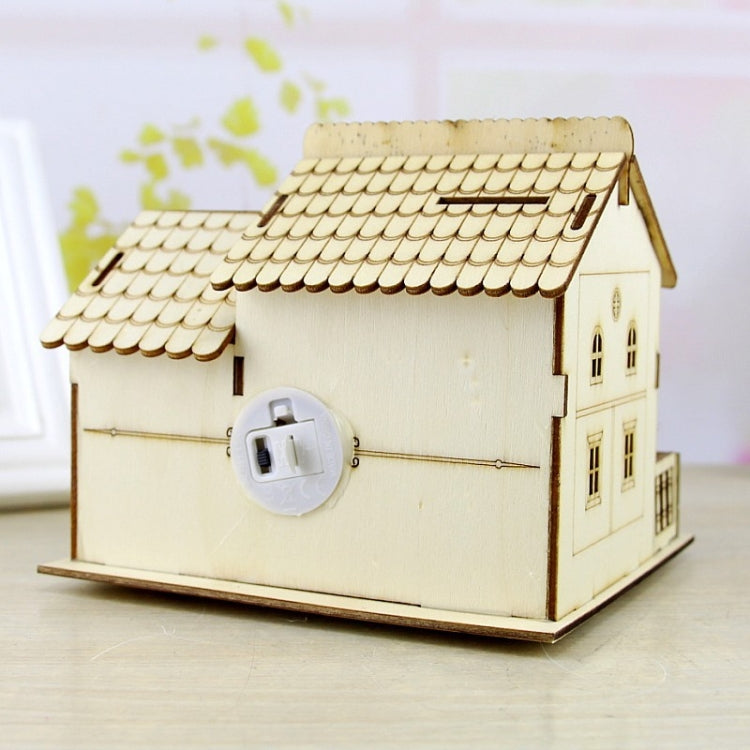 Creative Wooden Night Light Villa Money Coin Storage Box, Random Pattern Delivery, Wooden Bank