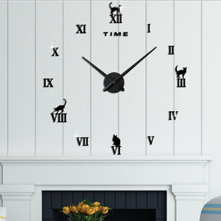 Home Office Decor Frameless Cat Shape Large Size DIY 3D Mirror Surface Wall Stickers Mute Clock, Size: 100*100cm, 3M008 (Black), 3M008 (Silver)
