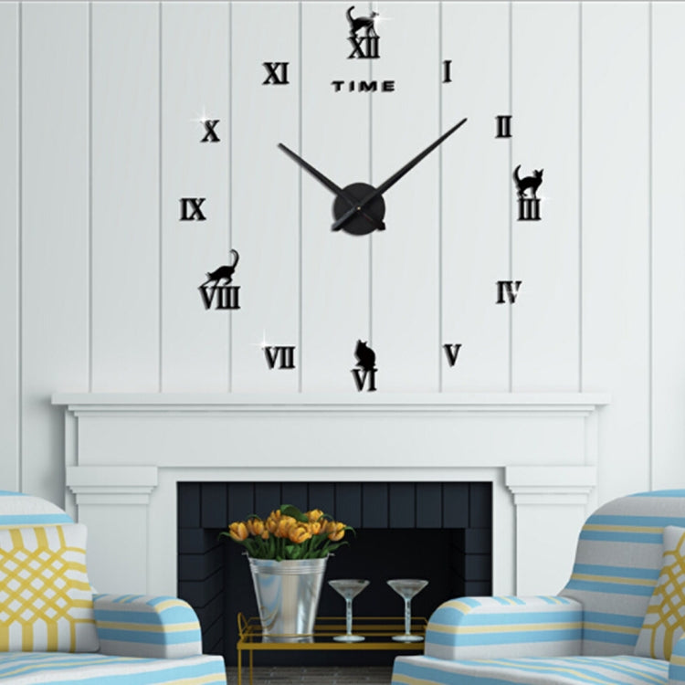 Home Office Decor Frameless Cat Shape Large Size DIY 3D Mirror Surface Wall Stickers Mute Clock, Size: 100*100cm, 3M008 (Black), 3M008 (Silver)